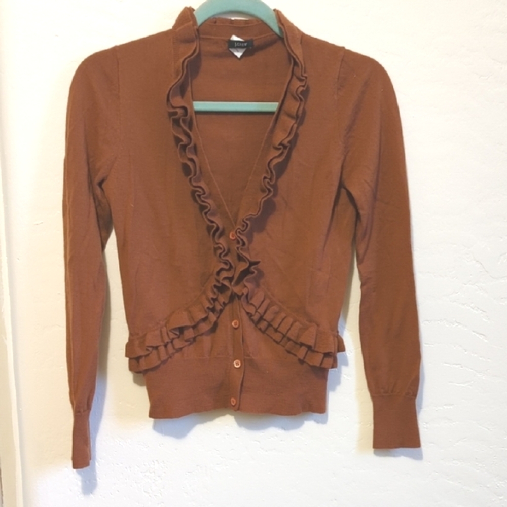 J. Crew Brown Cardigan with Ruffled Detailing - Picture 2 of 3